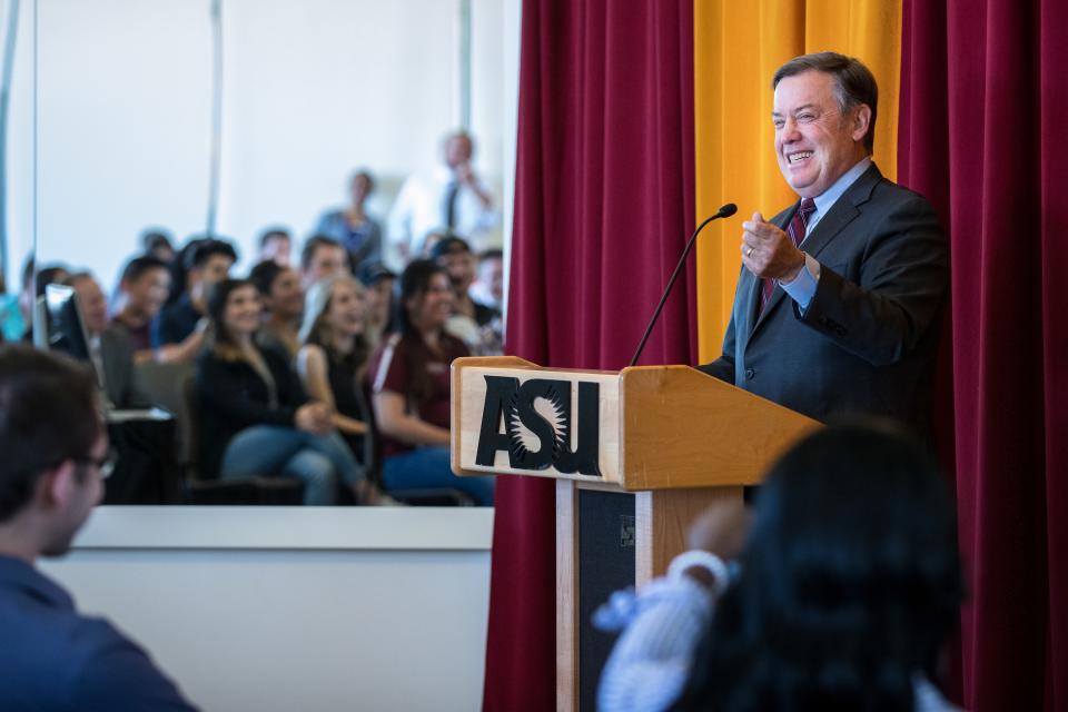 Michael Crow speaking at student town hall Michael Crow speaking at student town hall