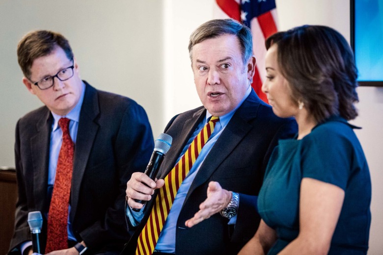 Future Tense editorial director Andrés Martinez, Arizona State University President Michael Crow, and Waymo global head of policy Tekedra Mawakana. Future Tense editorial director Andrés Martinez, Arizona State University President Michael Crow, and Waymo global head of policy Tekedra Mawakana.