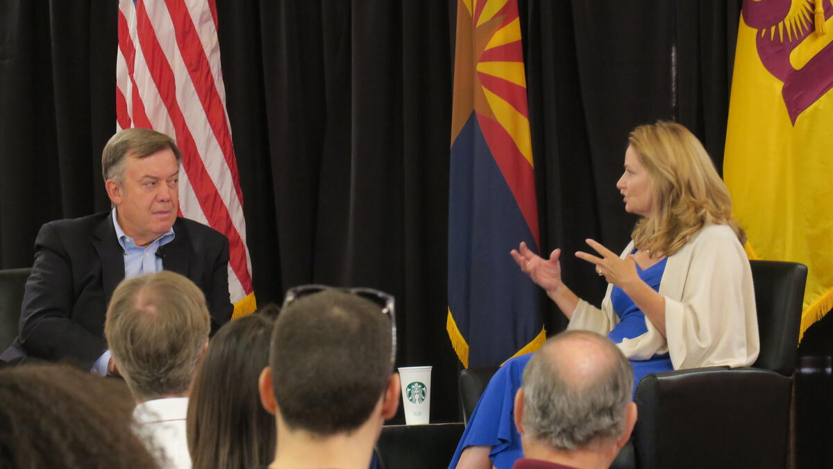 ASU President Michael Crow and Starbucks CTO Gerri Flickinger