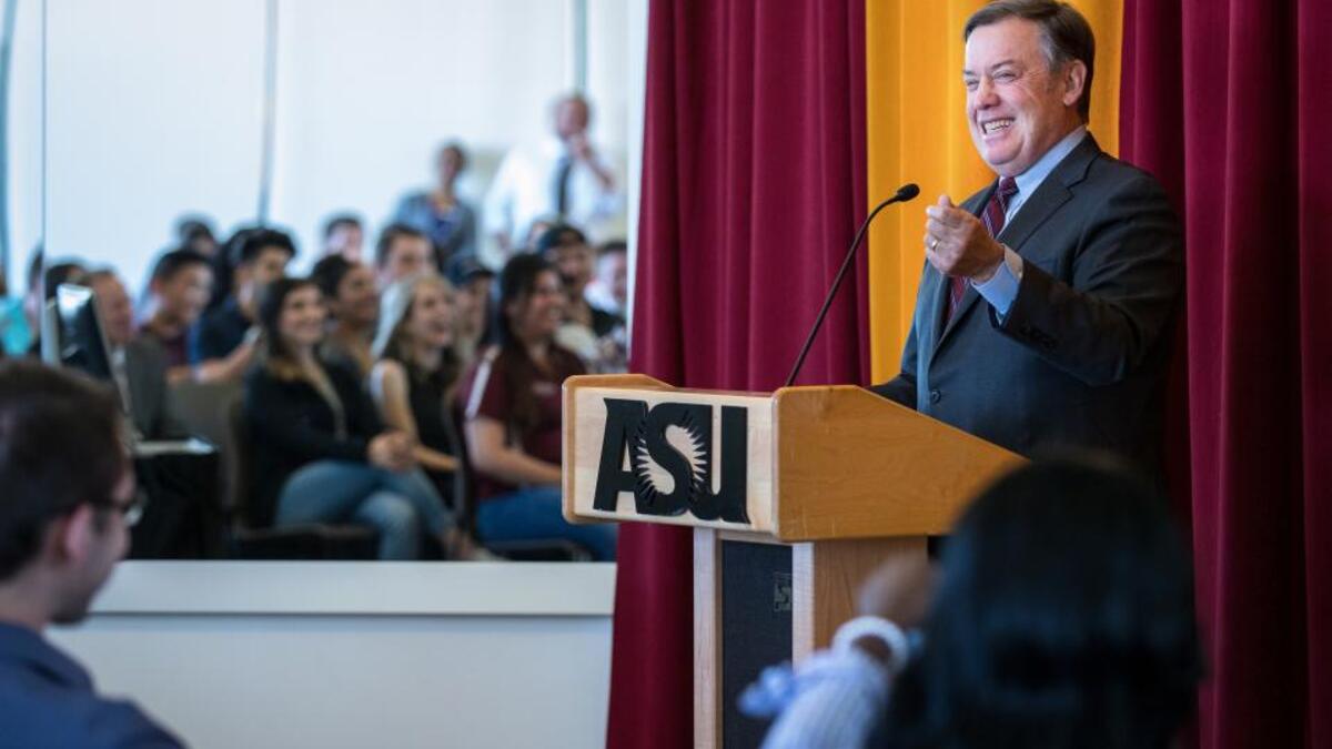 Michael Crow speaking at student town hall