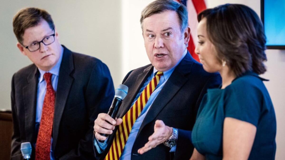 Future Tense editorial director Andrés Martinez, Arizona State University President Michael Crow, and Waymo global head of policy Tekedra Mawakana.