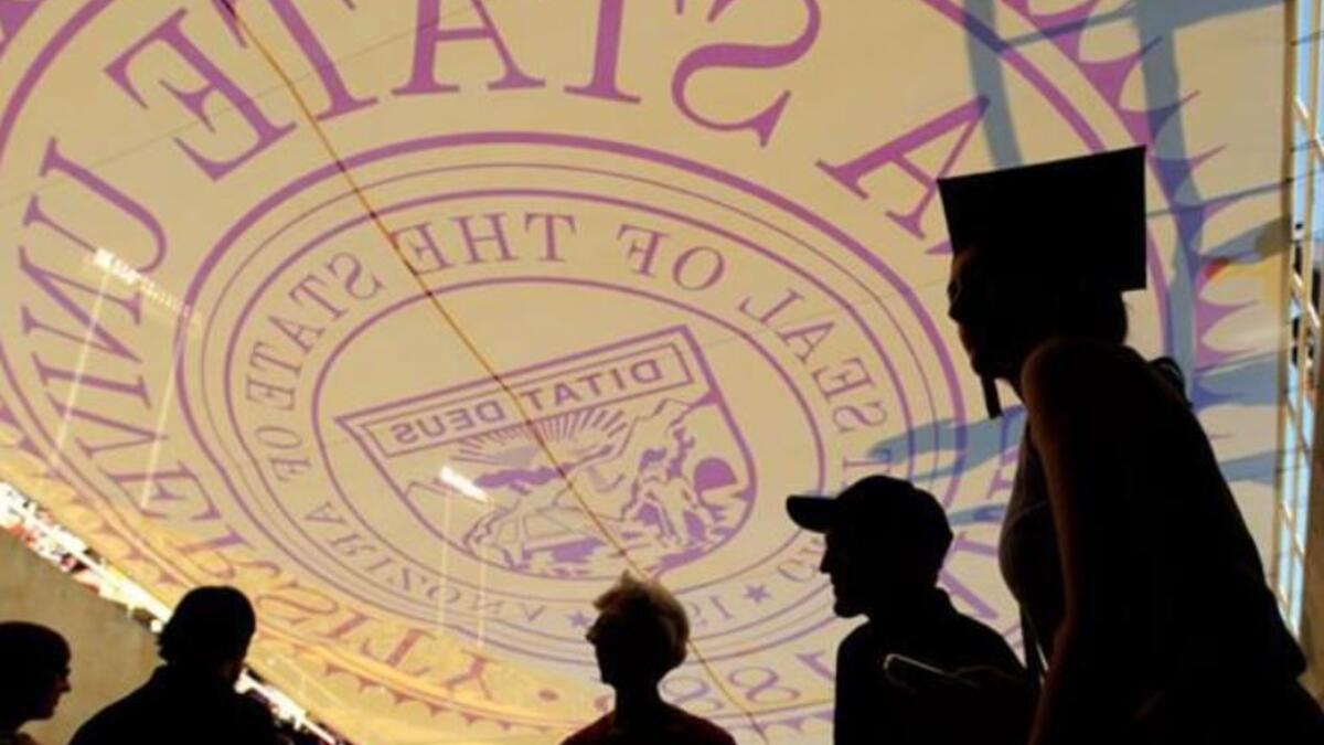 ASU seal and graduates