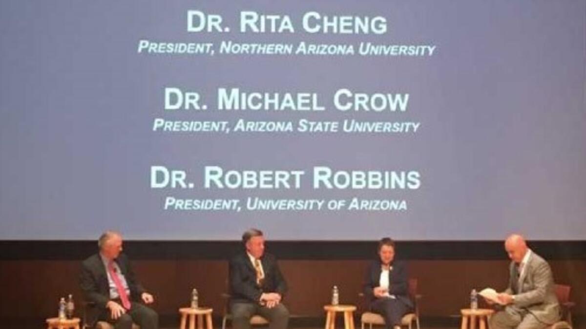 Presidents Robbins, Crow and Cheng at Valley Voices Forum 2019