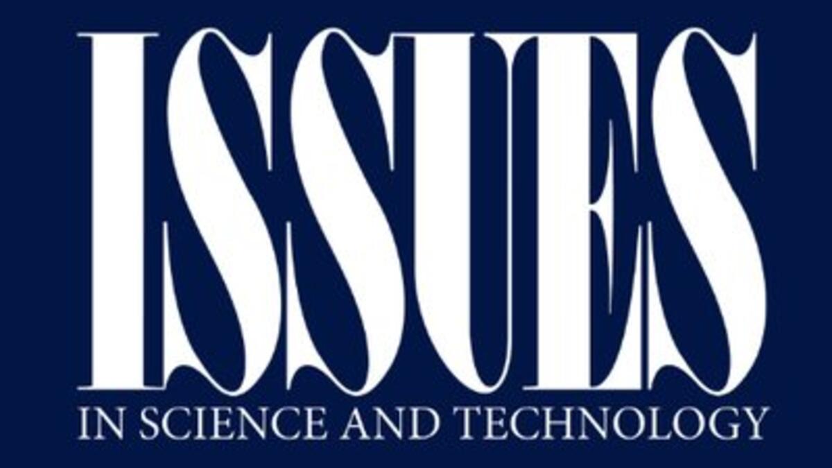 Issues in Science and Technology written in white letters on a navy blue background