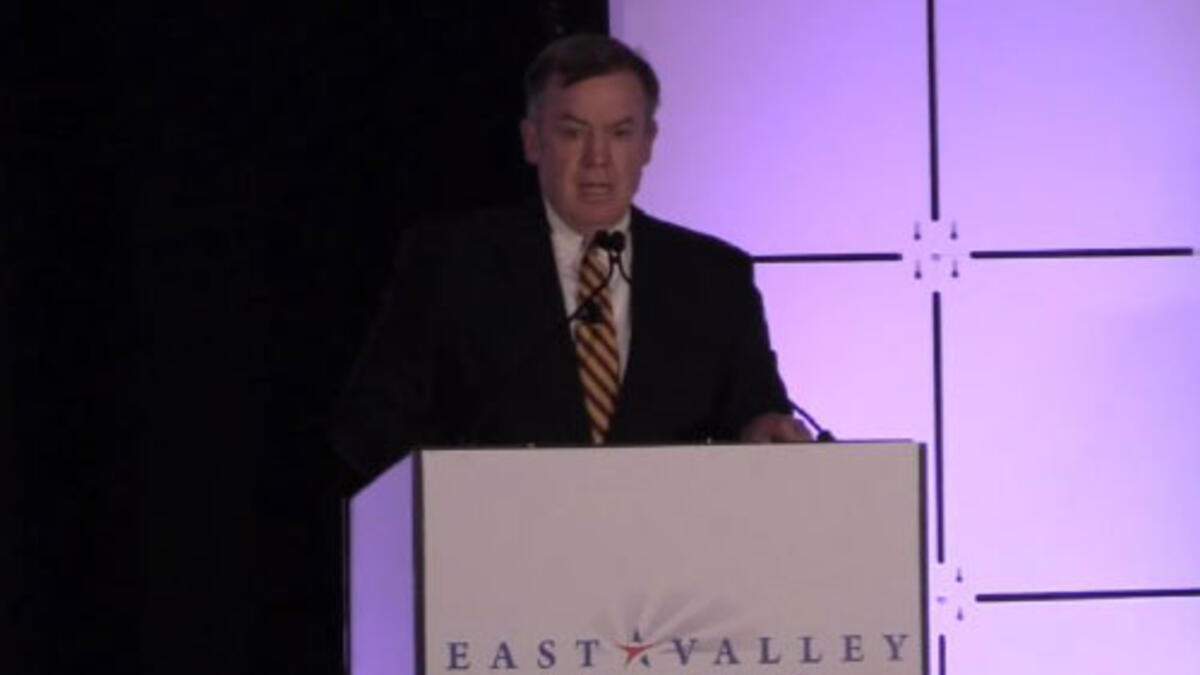ASU President Michael Crow addresses the East Valley Partnership Economic Forum, December 2016
