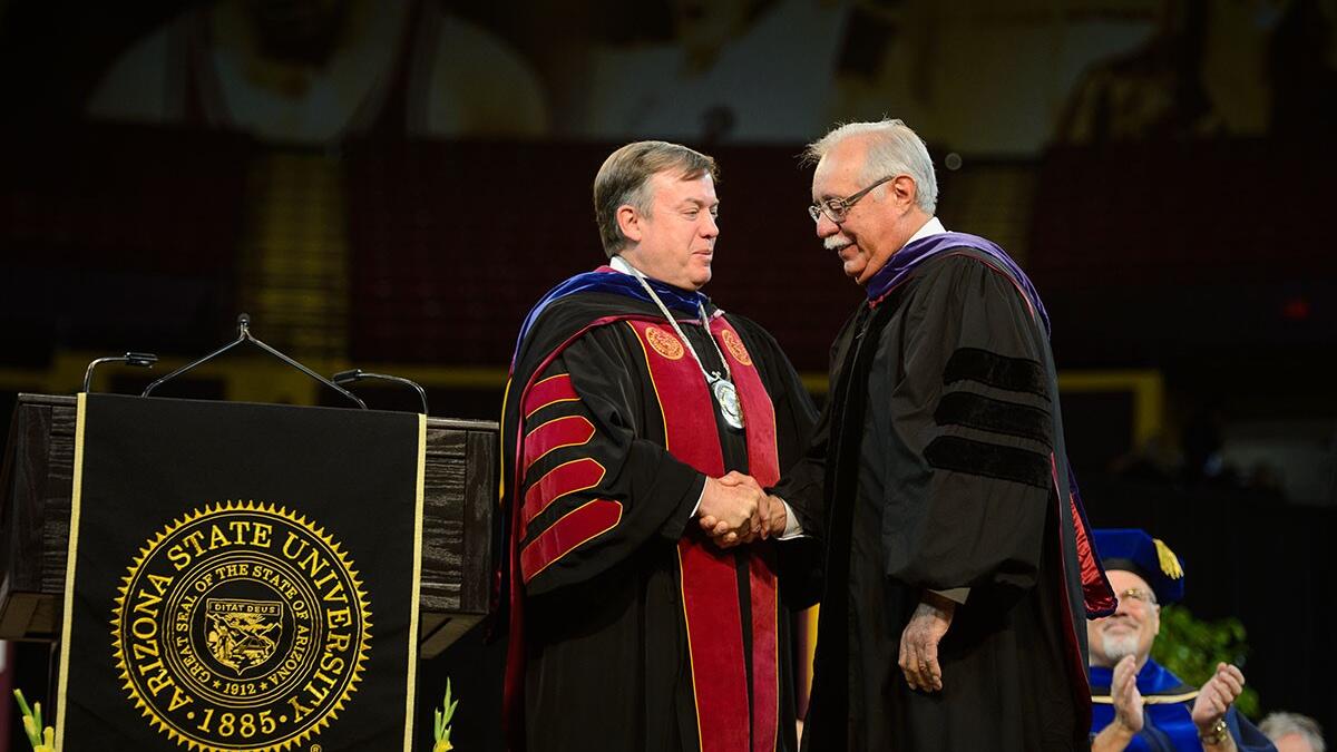 Crow Presents Congressman Ed Pastor ASU Medal of Excellence