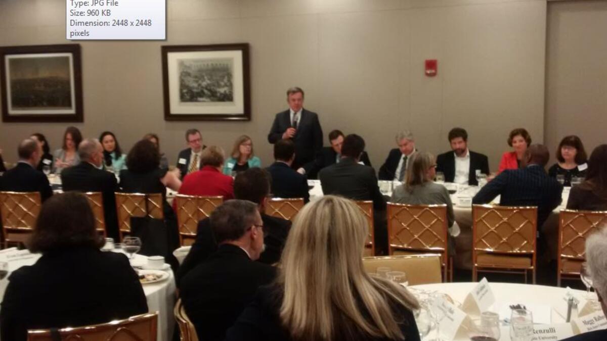 ASU President Michael Crow welcomes members of the media to the 2016 national media dinner.