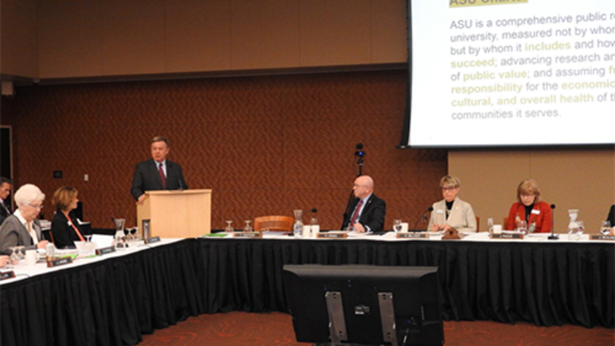ASU President Michael Crow addresses the Wisconsin Board of Regents